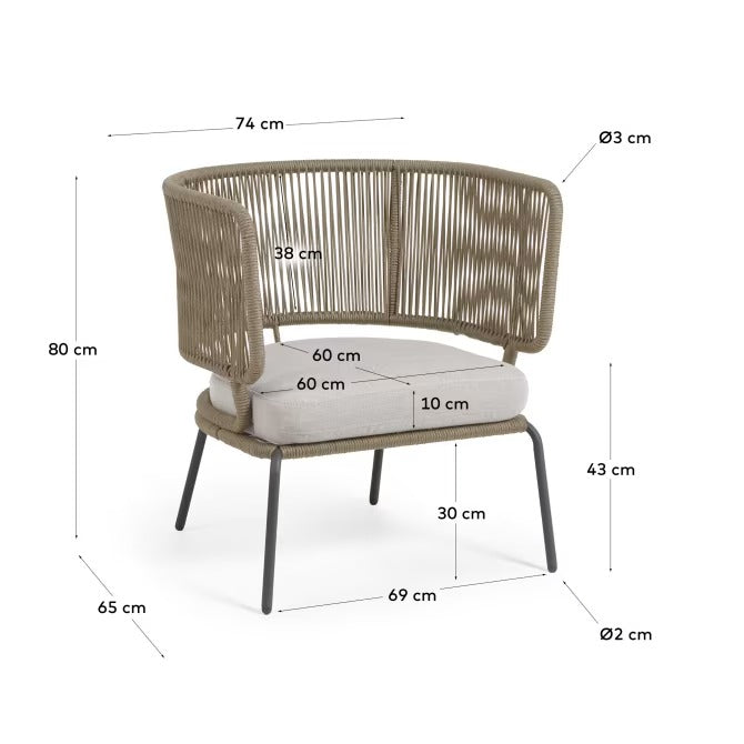 Nadin Armchair in beige cord with galvanised steel