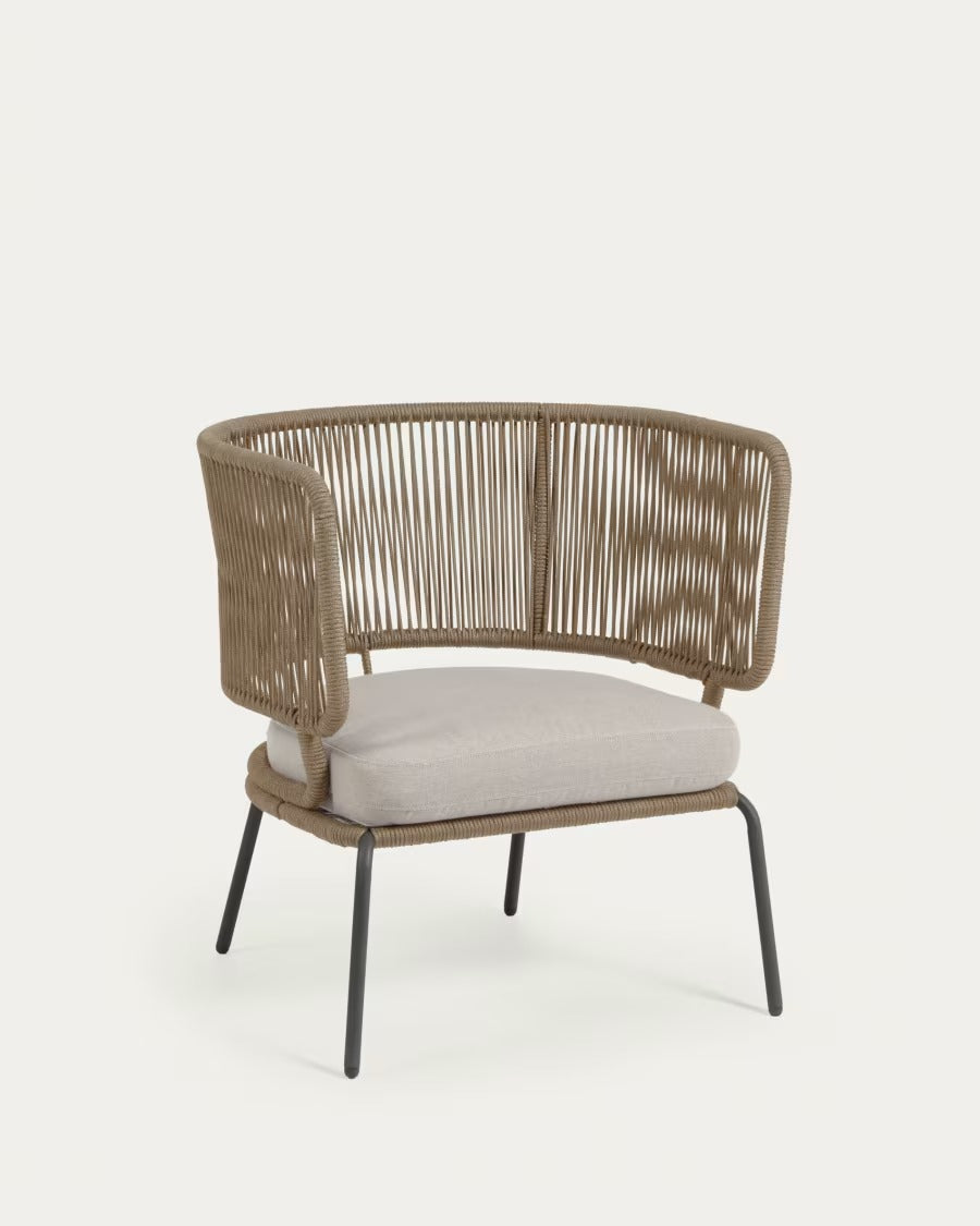 Nadin Armchair in beige cord with galvanised steel
