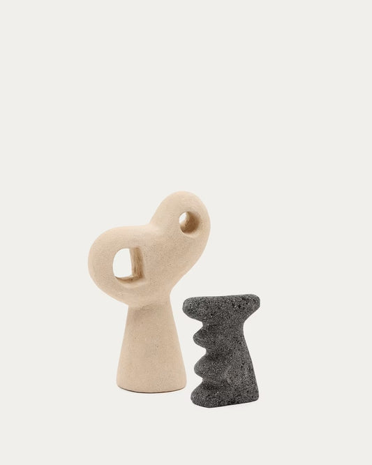 Arif Set of Stone Sculptures in a beige and black finish, 12cm/15cm