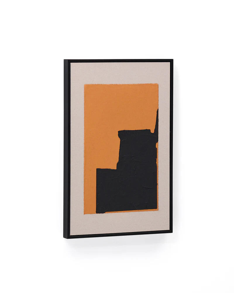 Zernu hand-painted orange and black linen abstract picture