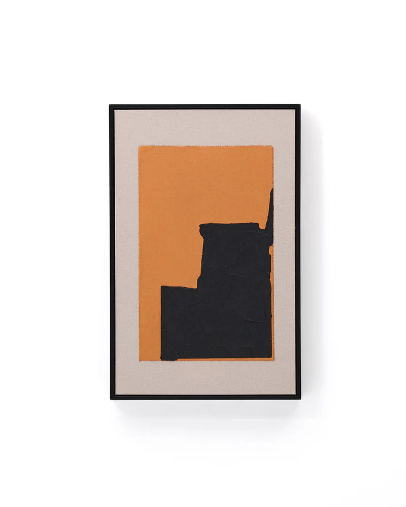 Zernu hand-painted orange and black linen abstract picture
