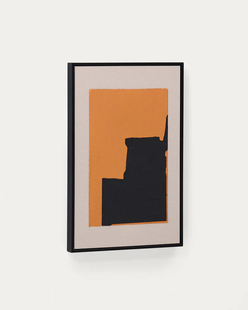 Zernu hand-painted orange and black linen abstract picture