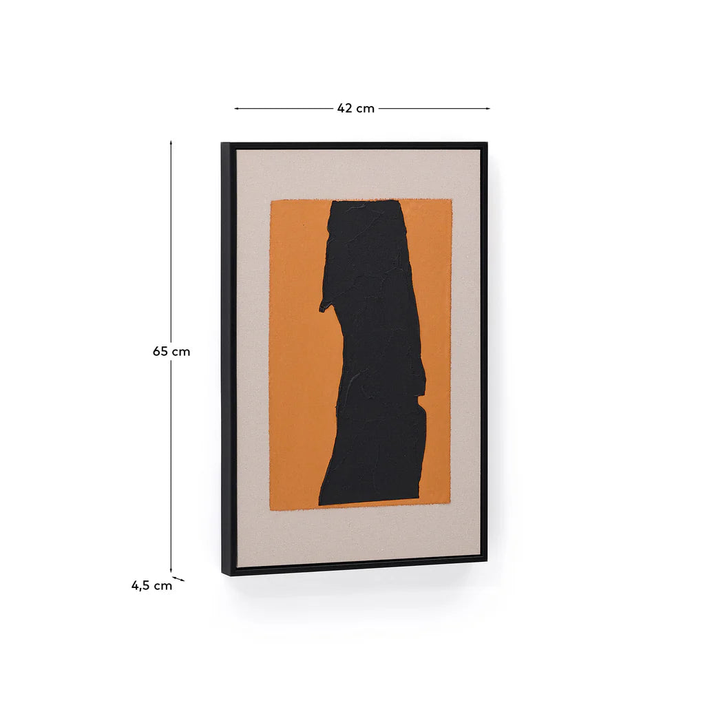 Zernu hand-painted orange and black with linen abstract picture B 42 x 65cm