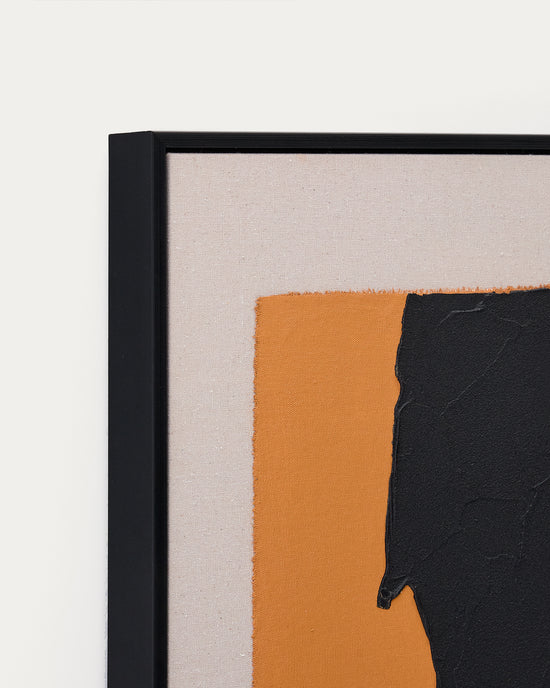 Zernu hand-painted orange and black with linen abstract picture B 42 x 65cm