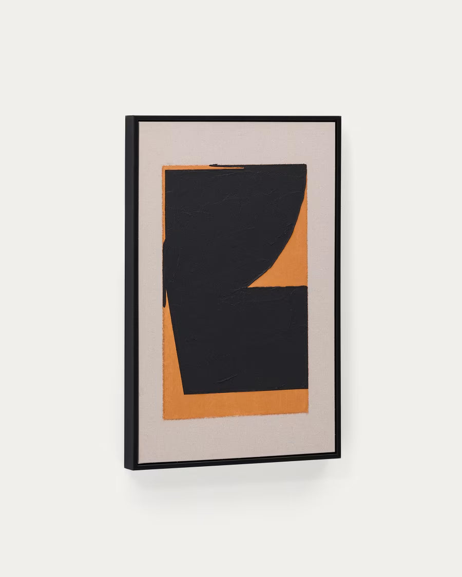Zernu hand-painted orange and black in linen abstract picture