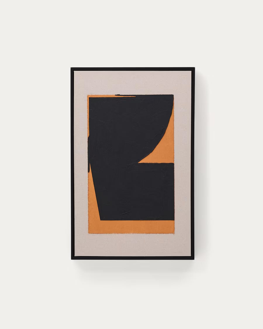 Zernu hand-painted orange and black in linen abstract picture