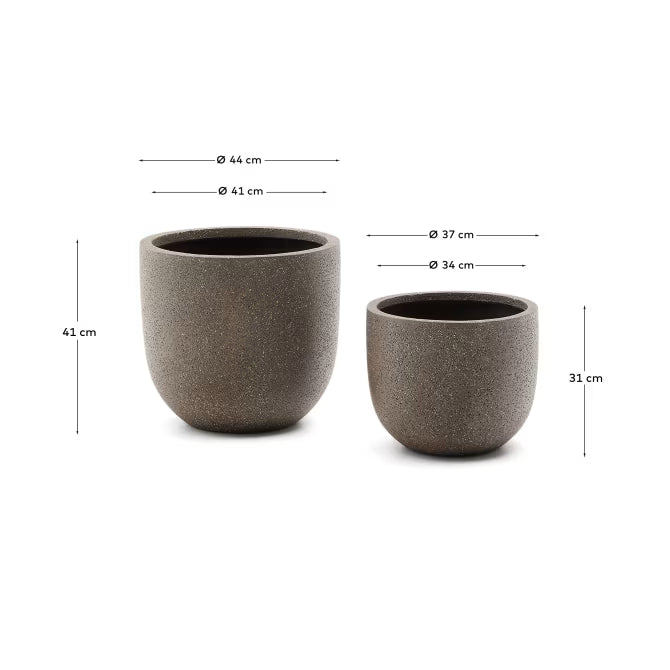 Set of 2 Selvi planters with dark brown stone effect Ø 37cm