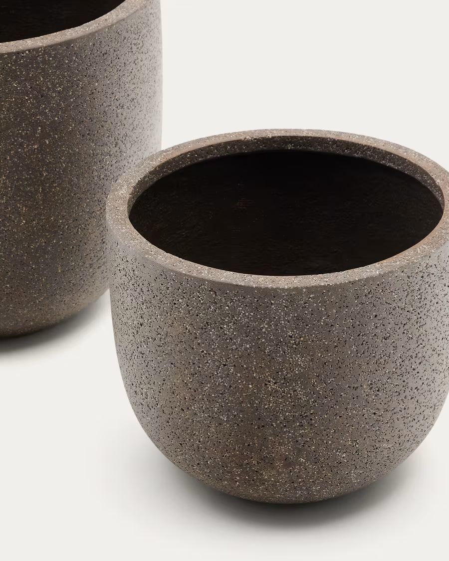 Set of 2 Selvi planters with dark brown stone effect Ø 37cm