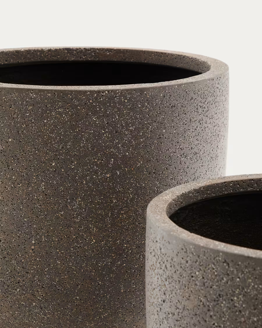 Set of 2 Selvi planters with dark brown stone effect Ø 37cm