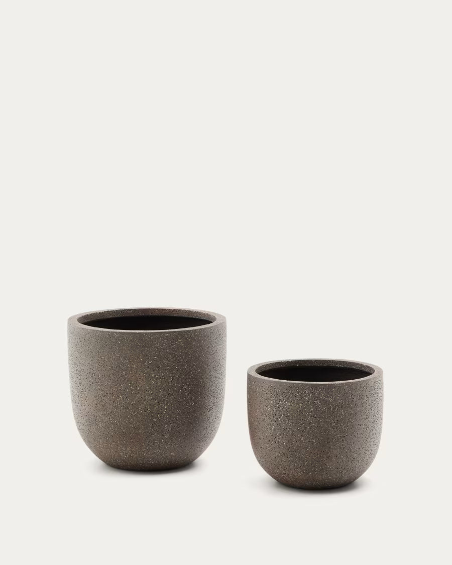 Set of 2 Selvi planters with dark brown stone effect Ø 37cm