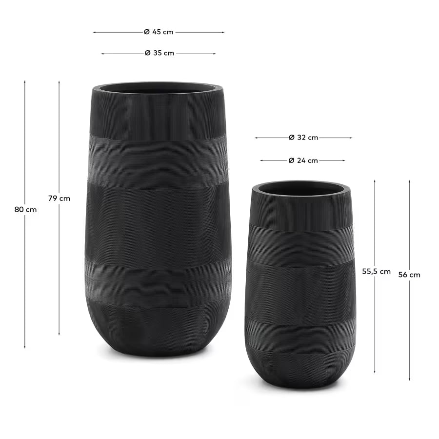 Set of 2 Tival black cement-effect planters 45cm.
