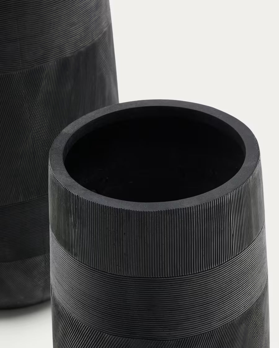 Set of 2 Tival black cement-effect planters 45cm.