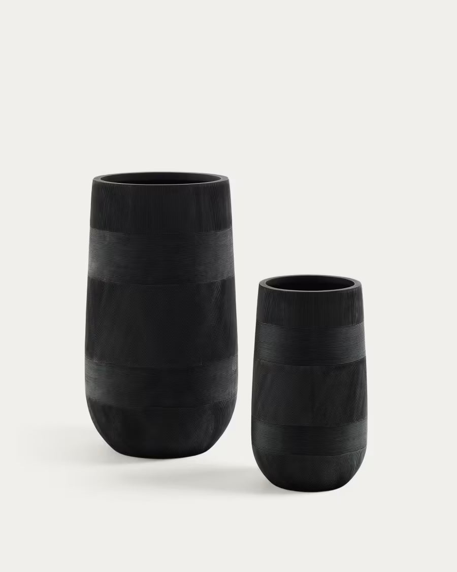 Set of 2 Tival black cement-effect planters 45cm.