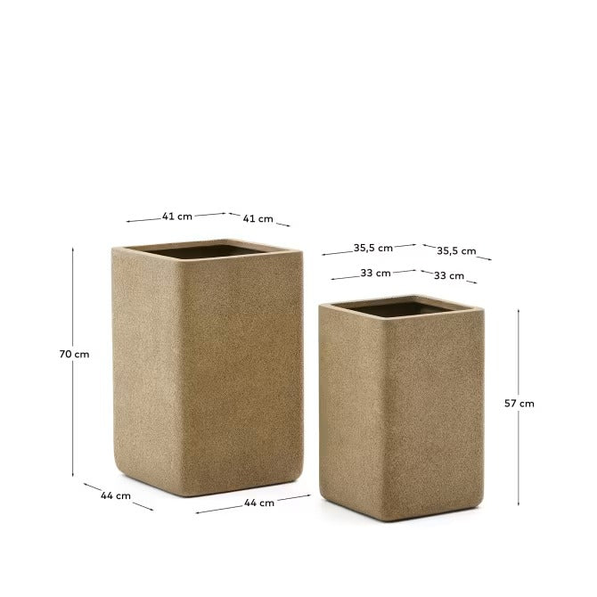 Set of 2 Minoa tall planters with mustard stone effect 44 x 44 cm