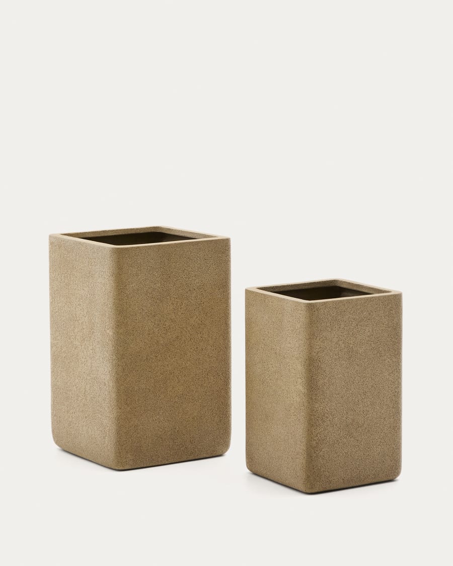 Set of 2 Minoa tall planters with mustard stone effect 44 x 44 cm