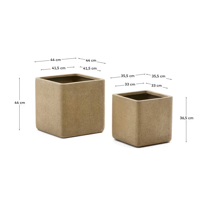 Set of 2 Minoa planters with mustard stone effect 44 x 44 cm