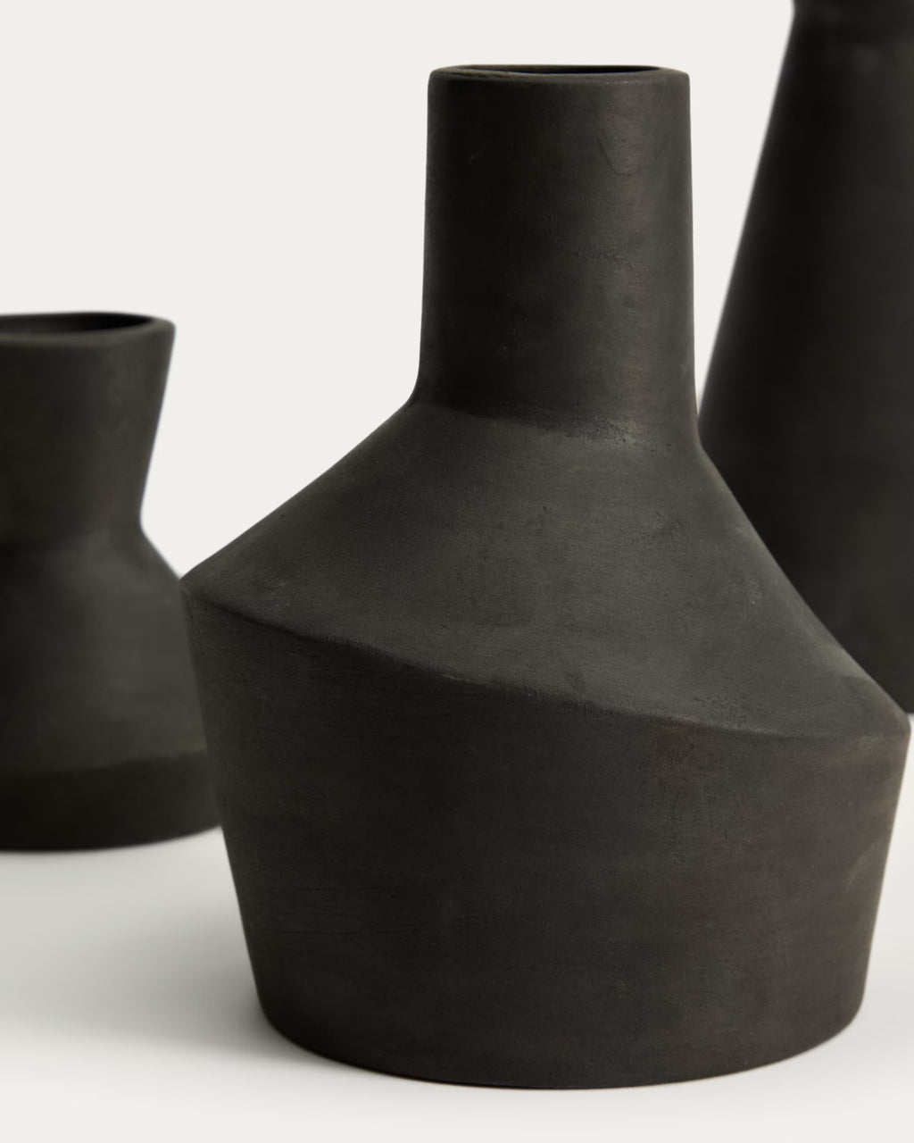 Dunari set of 3 black terracotta vases Ø 10.2 cm / Ø 14 cm / Ø 10 cm