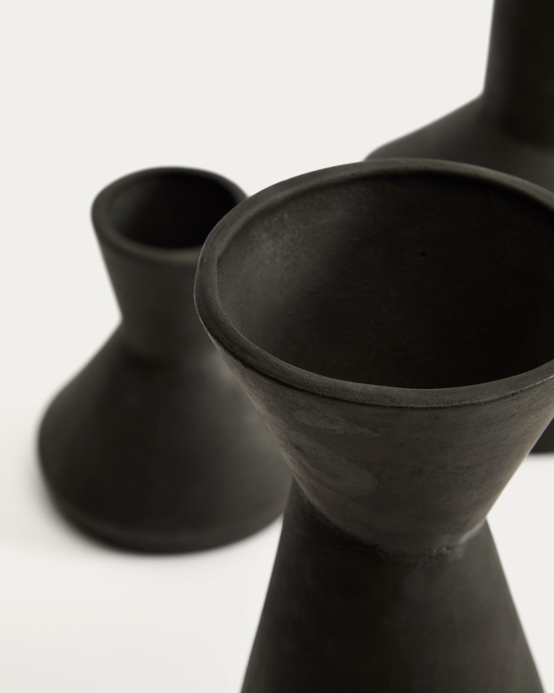 Dunari set of 3 black terracotta vases Ø 10.2 cm / Ø 14 cm / Ø 10 cm