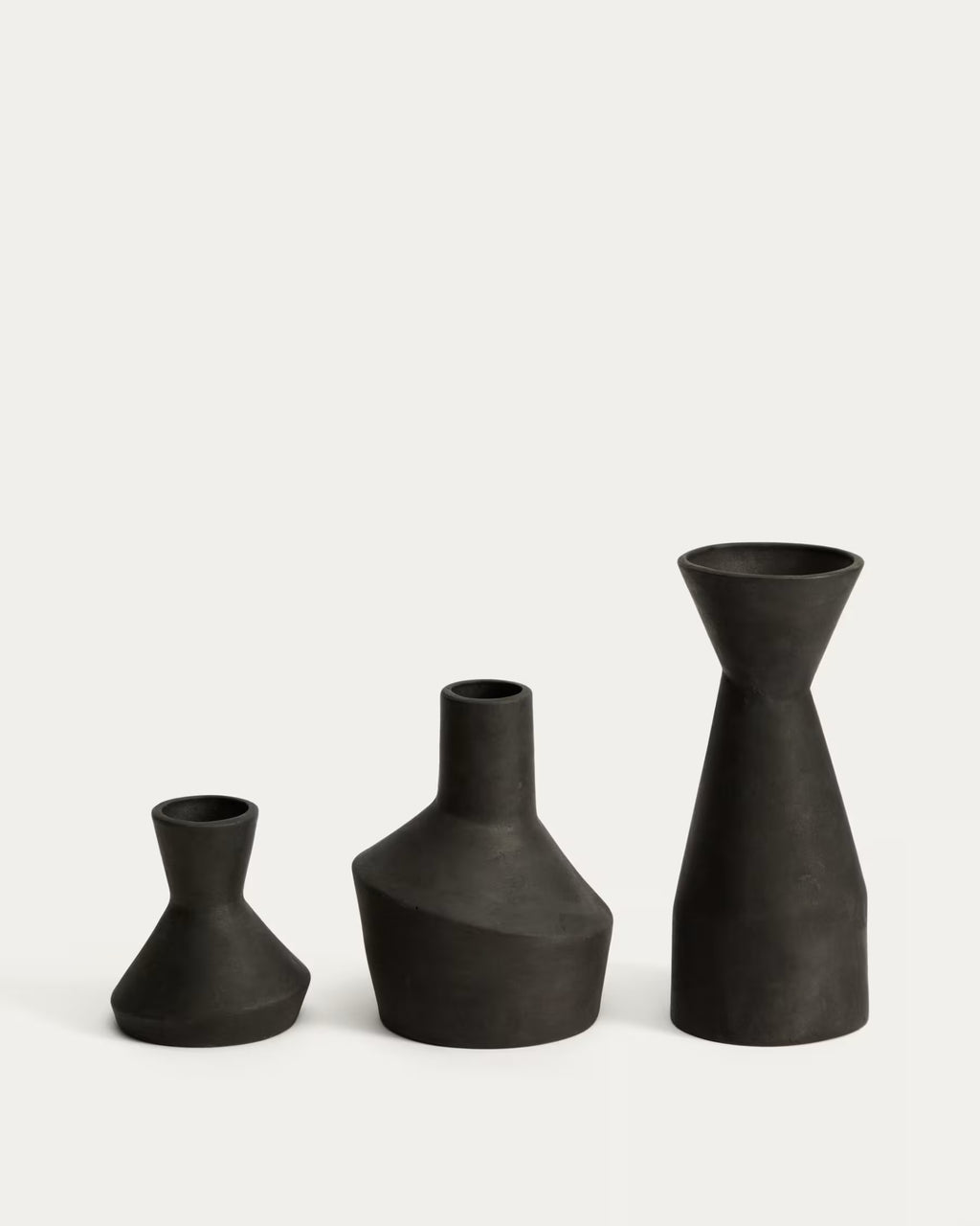 Dunari set of 3 black terracotta vases Ø 10.2 cm / Ø 14 cm / Ø 10 cm