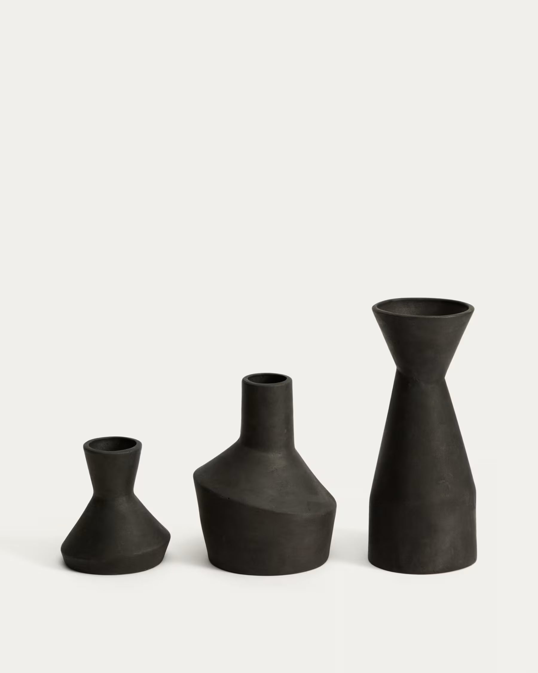 Dunari set of 3 black terracotta vases Ø 10.2 cm / Ø 14 cm / Ø 10 cm
