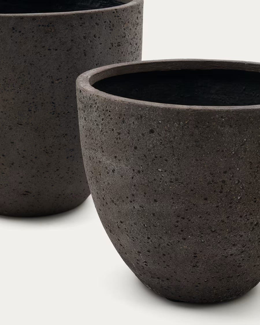Serili Set of 2 Dark Grey Cement and Fiberglass Plant Pots Ø 42 cm / Ø 50 cm