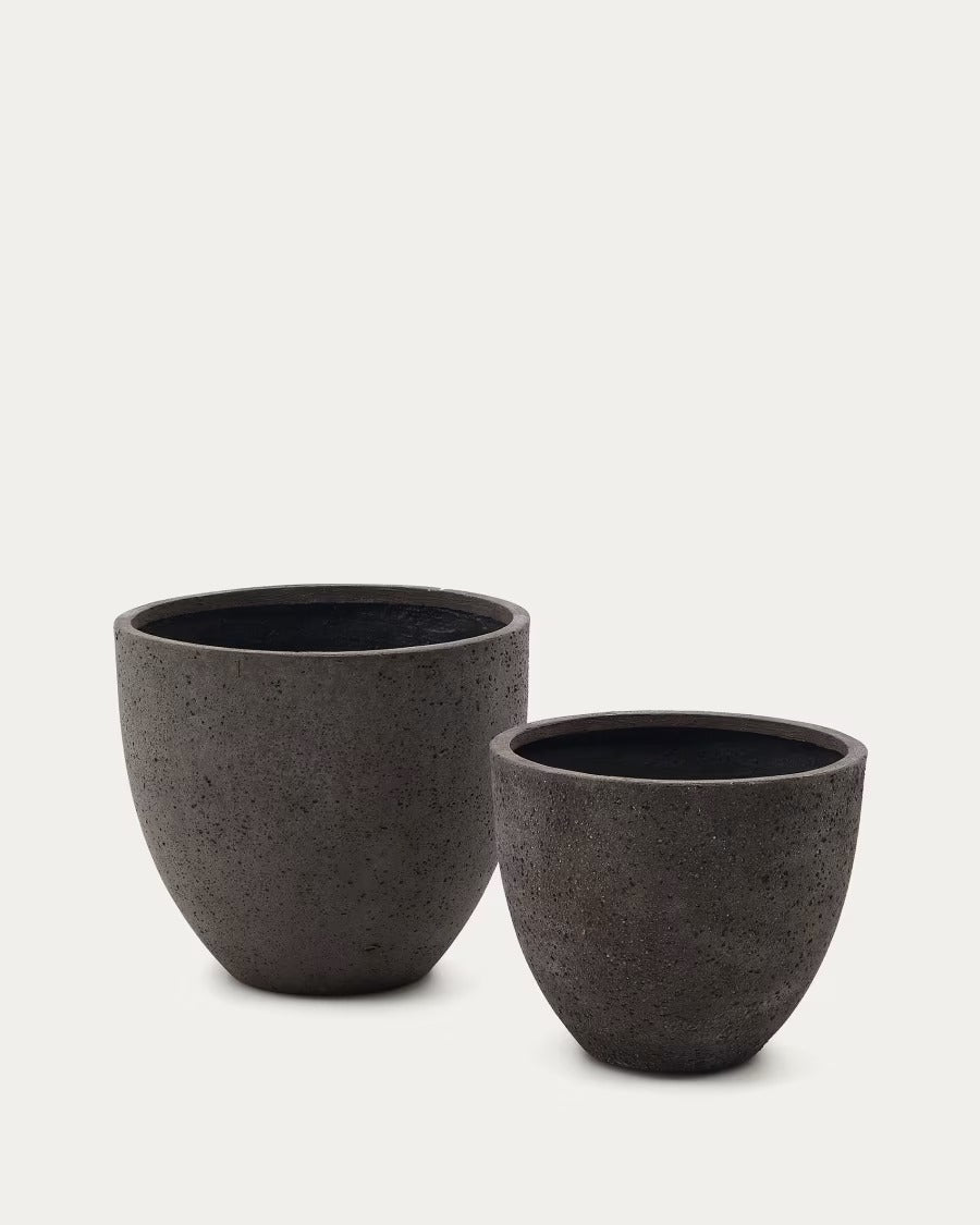 Serili Set of 2 Dark Grey Cement and Fiberglass Plant Pots Ø 42 cm / Ø 50 cm