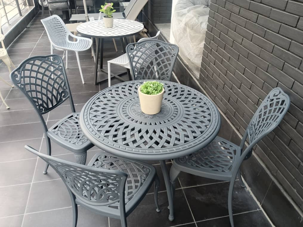 Baswick 90cm table Charcoal with 4 Ashbury regular chair charcoal