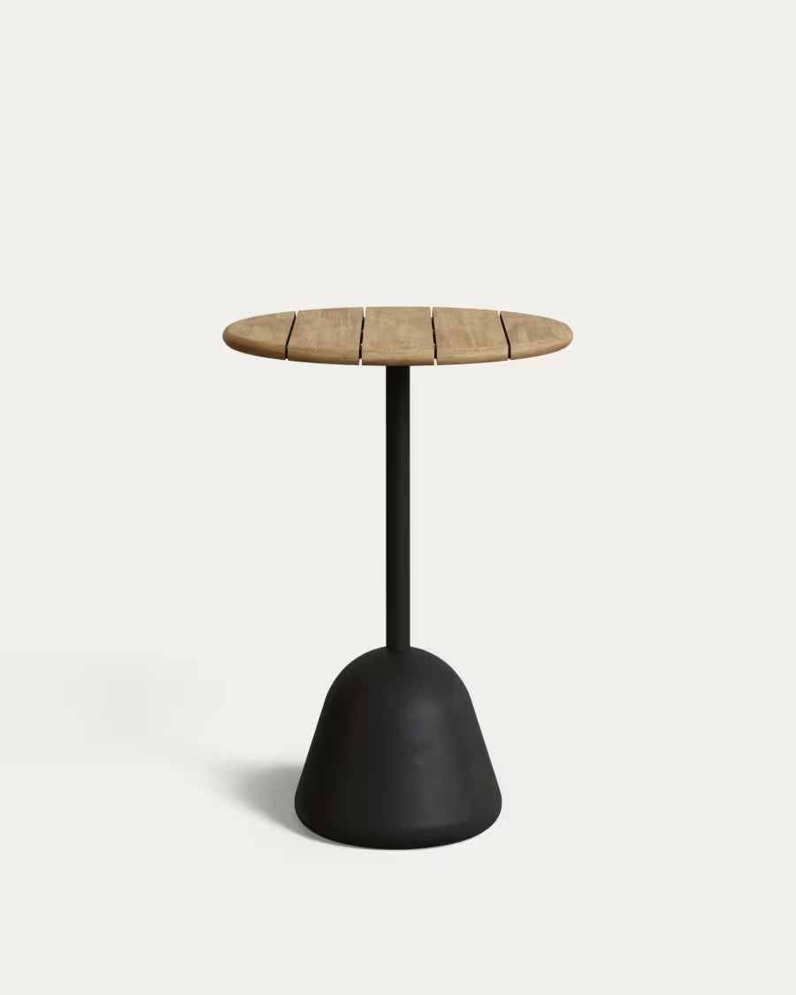 Saura high bar table black steel frame and natural finish acacia top 95x70cm FSC 100%.