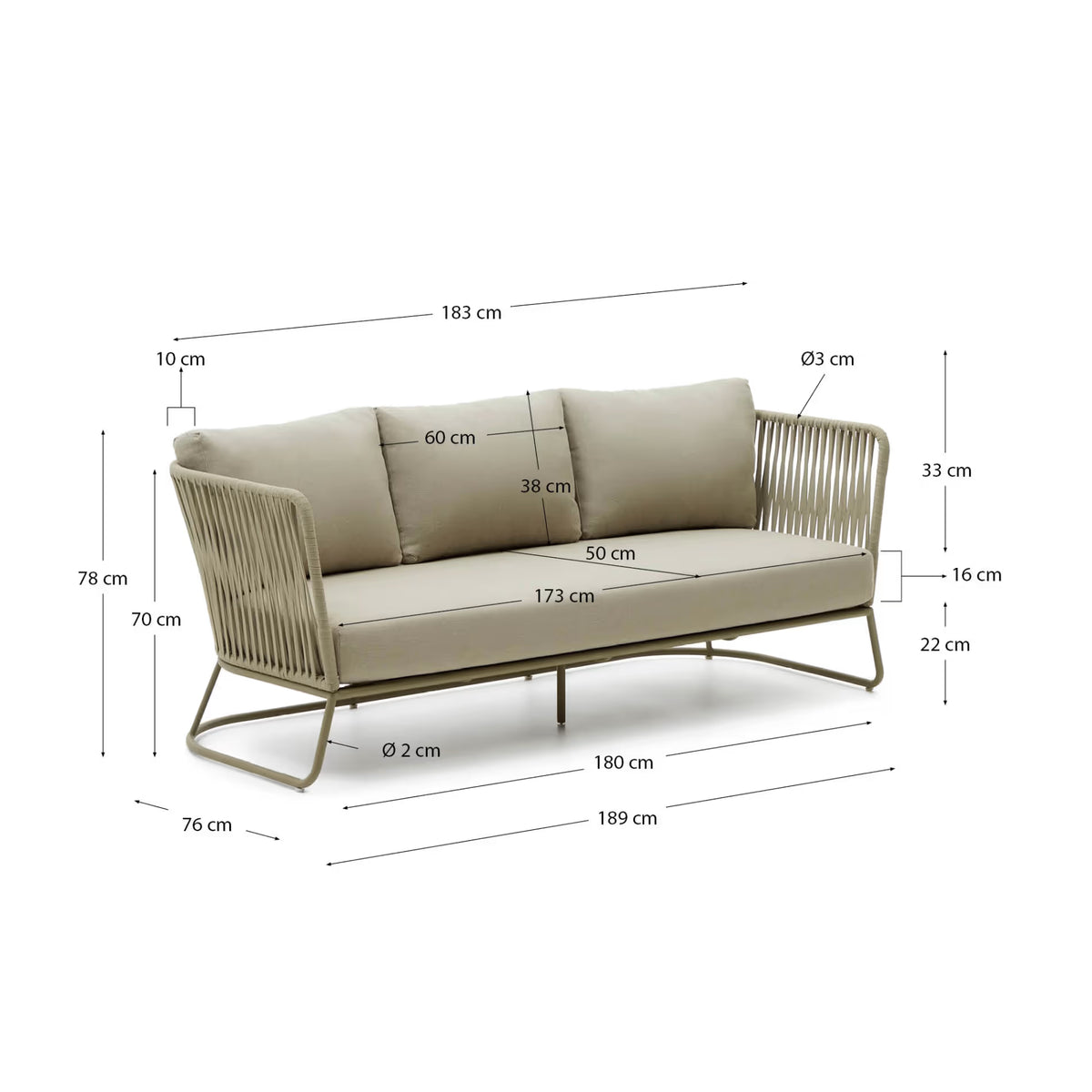 Saconca 3-seater outdoor sofa