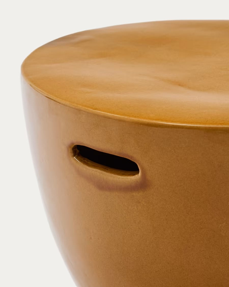 Mesquida Outdoor Side Table made of ceramic with glazed mustard finish Ø 46 cm
