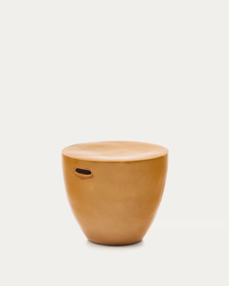 Mesquida Outdoor Side Table made of ceramic with glazed mustard finish Ø 46 cm