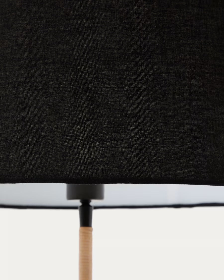 Canar Metal and Rattan Floor Lamp made with a black cotton lamp shade
