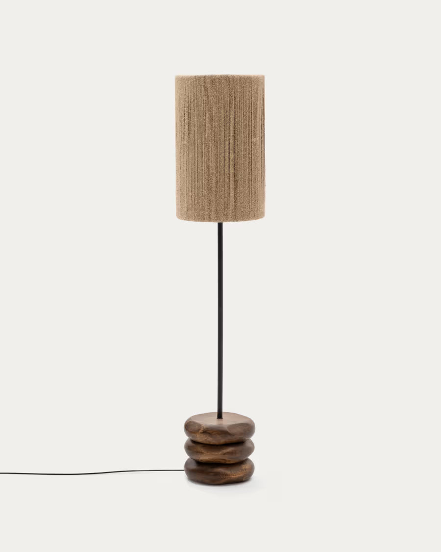 Kor table floor lamp made of jute and acacia wood in a dark finish