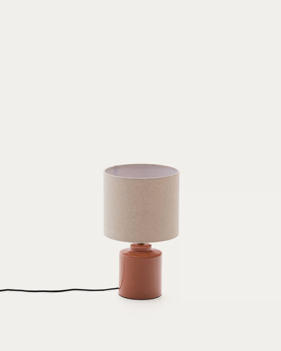 Daeli ceramic table lamp with orange finish and beige cotton