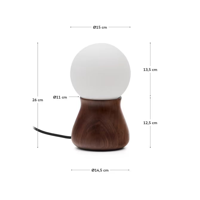 Okeni table lamp made of walnut veneer and glass