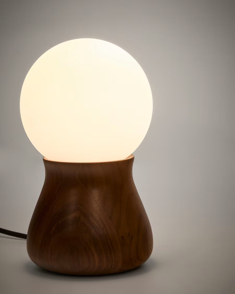 Okeni table lamp made of walnut veneer and glass
