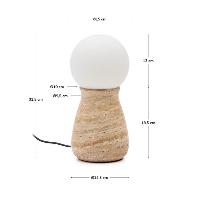 Okeni table lamp made of travertine and glass