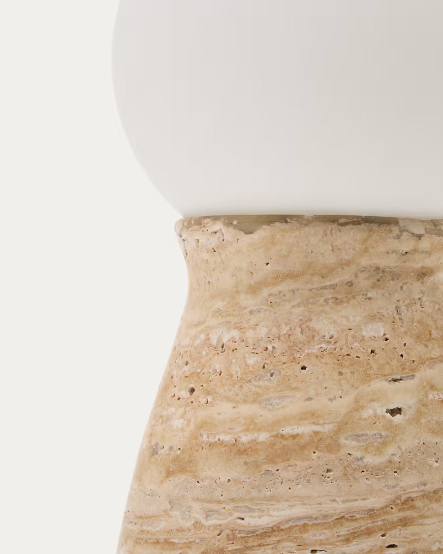 Okeni table lamp made of travertine and glass