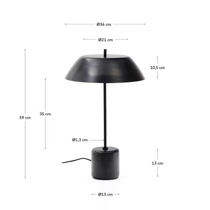 Sayra table lamp made of black marble and metal in a black painted finish