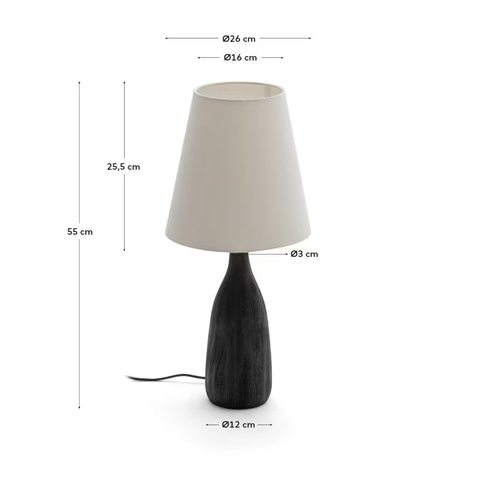Luvia table lamp with a wooden base in a black painted finish