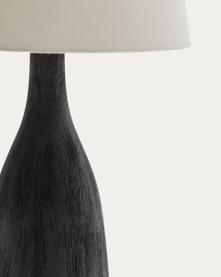 Luvia table lamp with a wooden base in a black painted finish