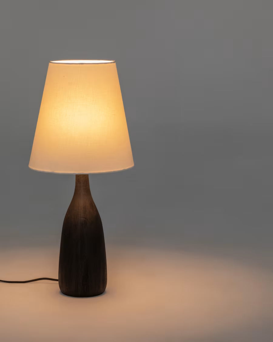 Luvia table lamp with a wooden base in a black painted finish