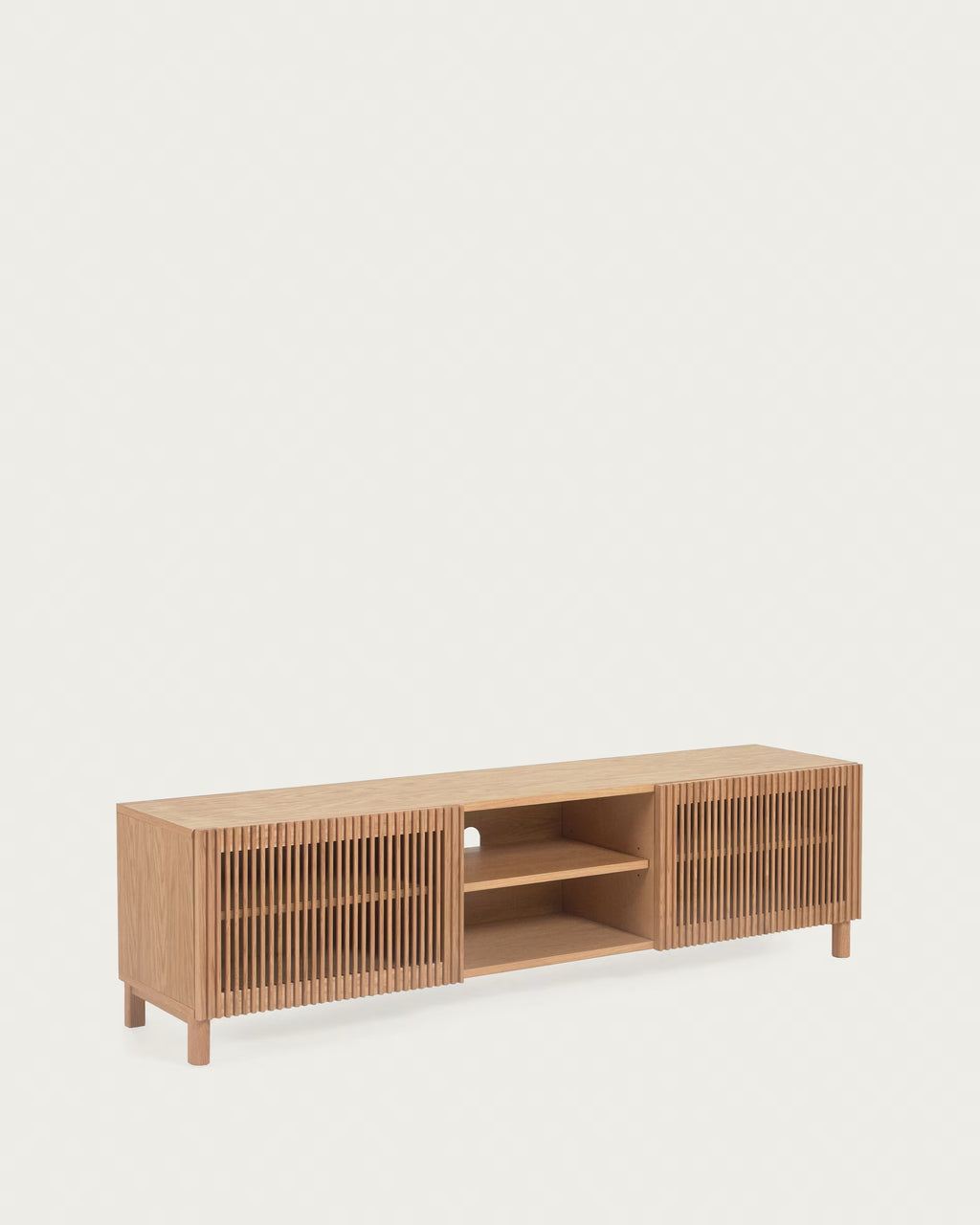 Beyla 2-door TV stand in solid oak wood and oak veneer 180 x 49.5cm