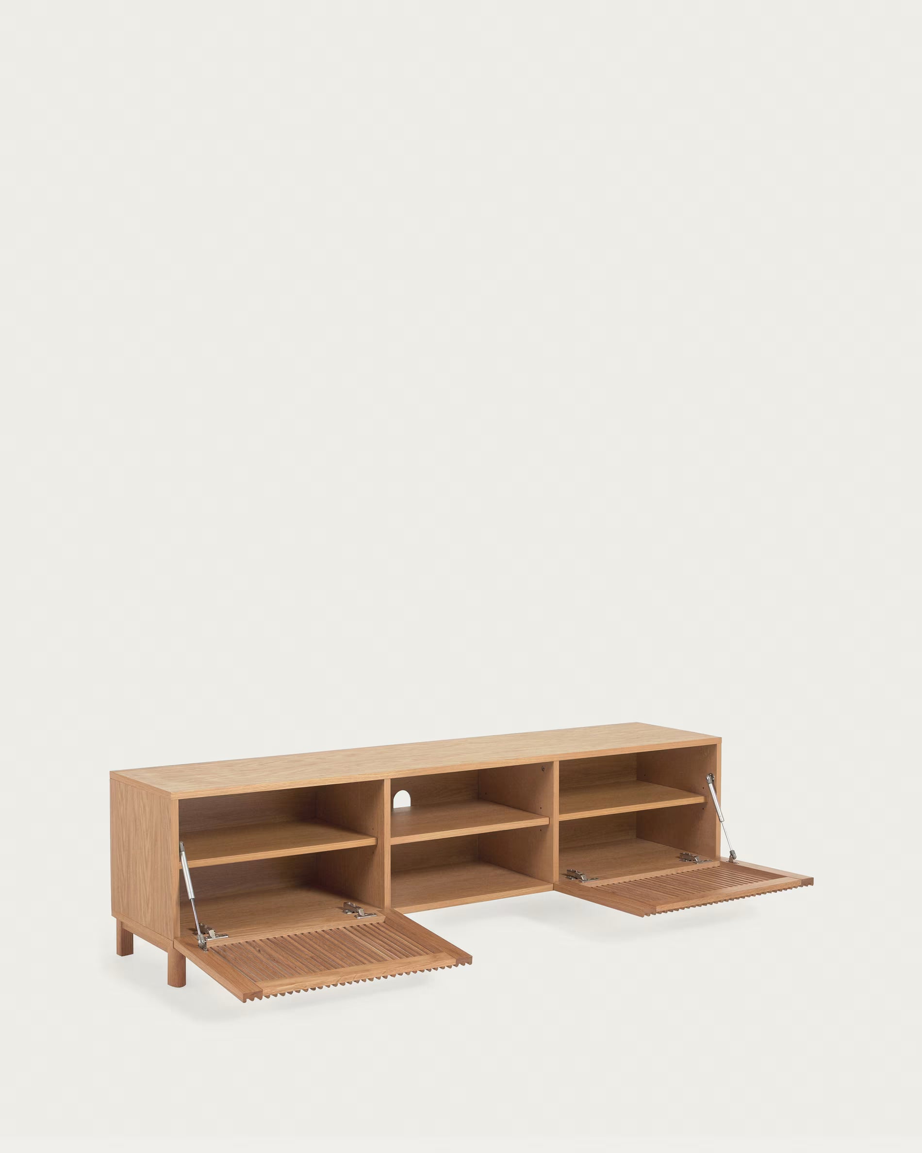 Beyla 2-door TV stand in solid oak wood and oak veneer 180 x 49.5cm