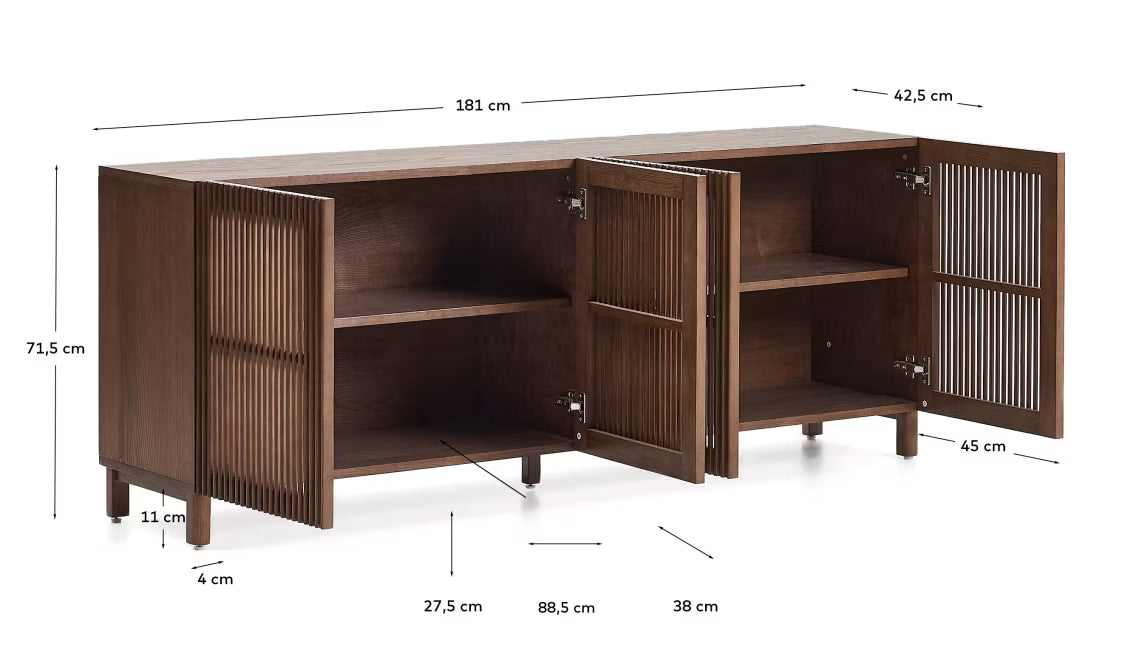 Beyla Sideboard in ash veneer and solid ash wood with walnut finish 181 x 71.5cm
