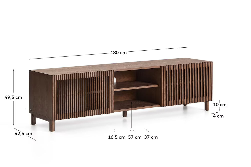 Beyla TV stand in ash veneer and walnut finish