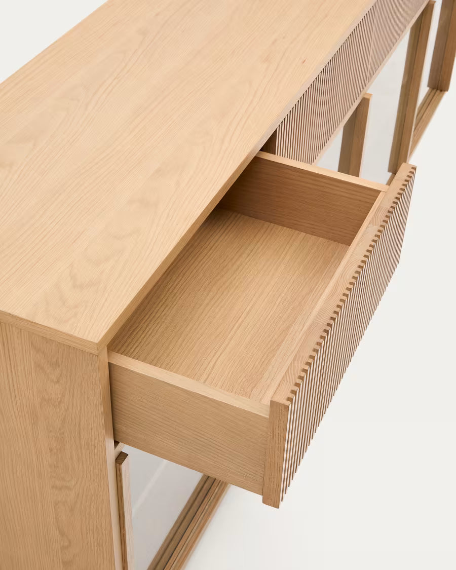 Helvine sideboard 4 doors and 4 drawers oak veneer and tempered glass 200x80cm