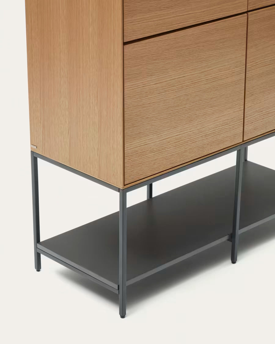 Vedrana 4 door tall sideboard in oak veneer with steel leg