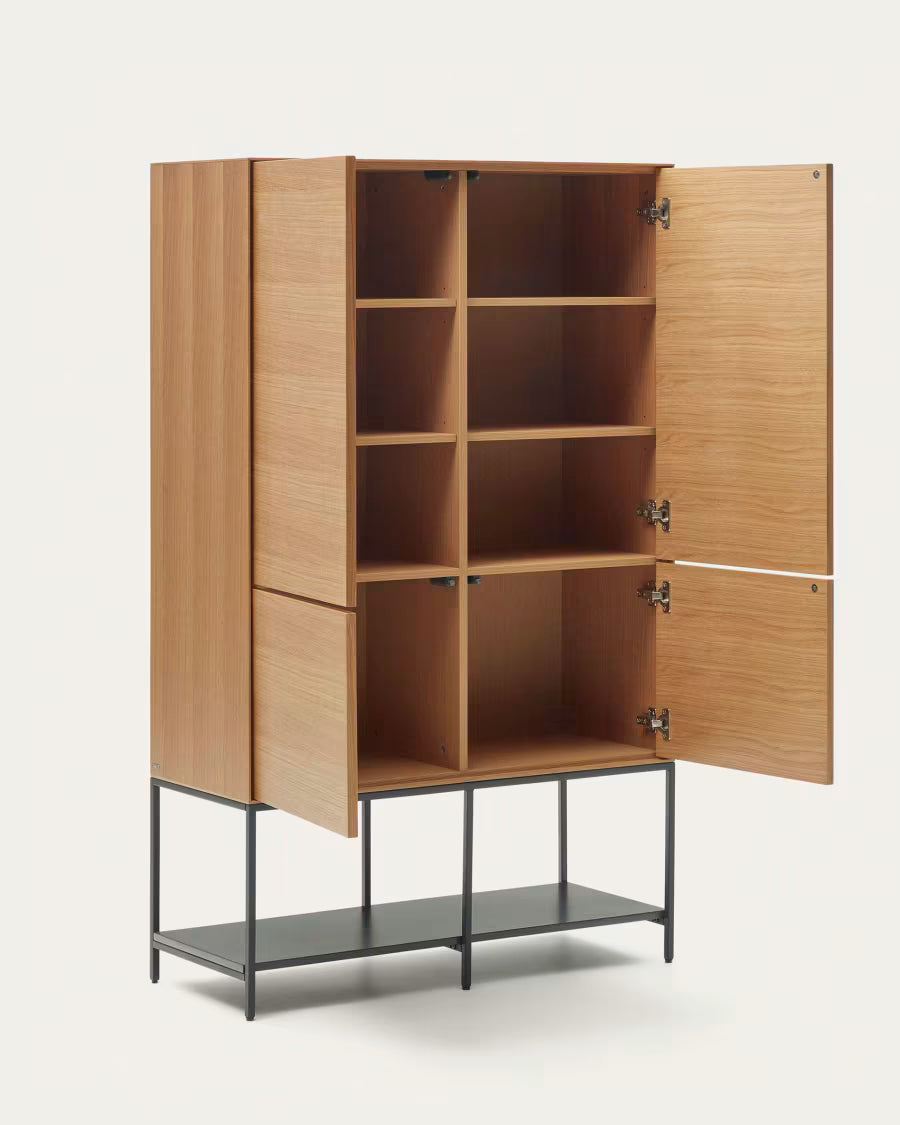 Vedrana 4 door tall sideboard in oak veneer with steel leg