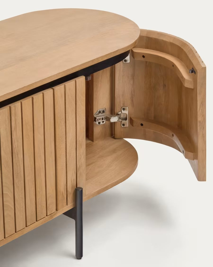 Licia TV Stand with 4 doors, solid mango wood with natural finish and metal, 200x55cm